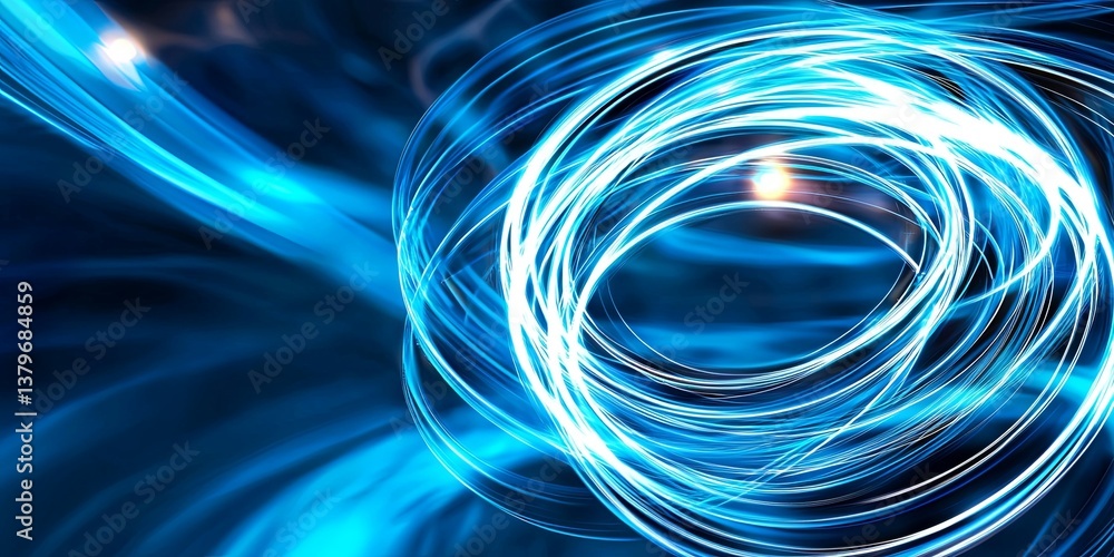 Aufkleber A swirling, interconnected network of vibrant blue lines, representing digital communication and data flow, forms a captivating background for tech and digital design, ev