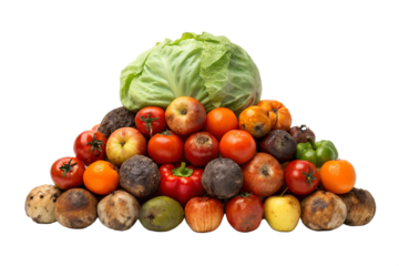 A Pile of Overripe and Rotten Fruits and Vegetables Showing Spoilage and Waste transparent background Generative AI
