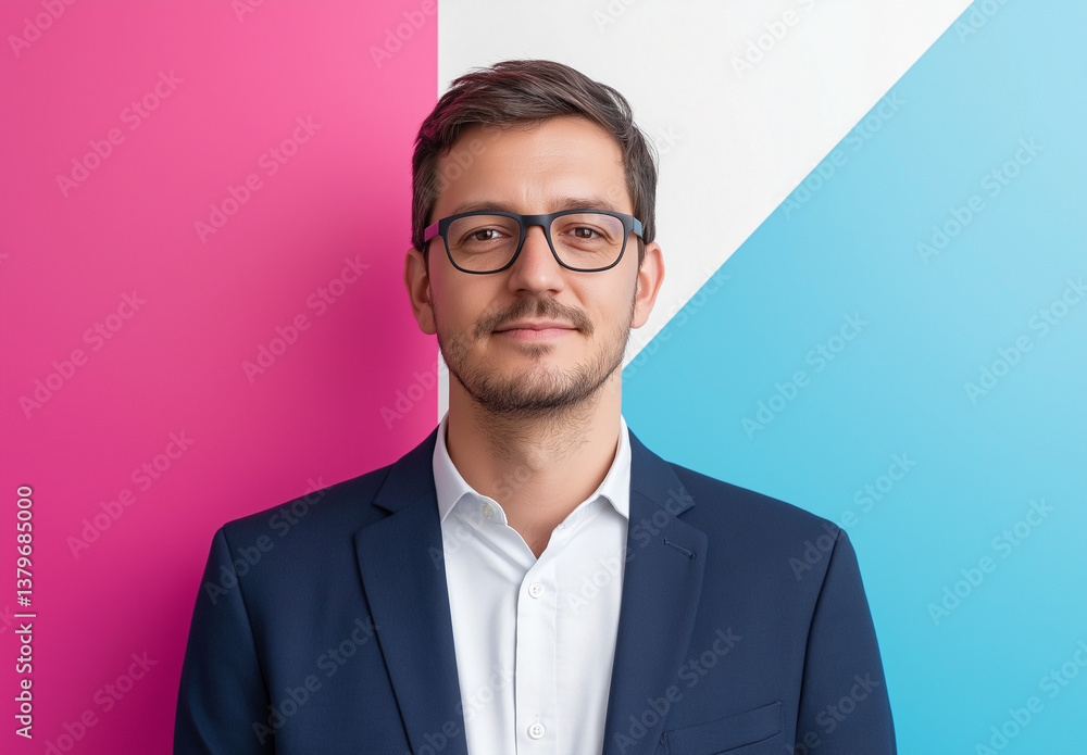 Poster minimalist pink and blue gradient background – high-resolution rectangular design with white space i