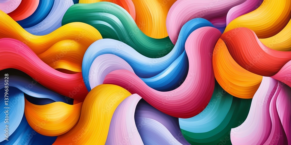 Poster A vibrant tapestry of flowing curves, representing the dynamic and interconnected nature of the digital world, forms an abstract background perfect for technology, scienc