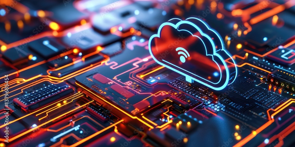 Leinwandbilder a futuristic network, where a user s phone, a digital shield against cyber threats, stands guard ove