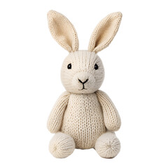 Adorable Knitted Beige Bunny Rabbit Toy Plush Soft Stuffed Animal transparent background Generative AI