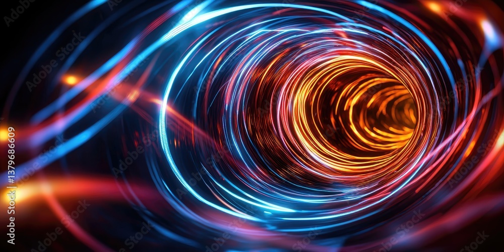 Poster a dark, ominous digital tunnel, its entrance obscured by swirling red and blue lights, pulsating wit