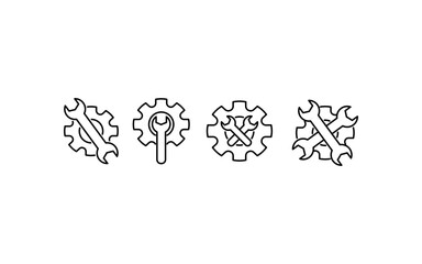 Repair tool icons featuring wrenches and gears for maintenance symbolism, suitable for industrial, mechanical, repair, or maintenancerelated design projects.