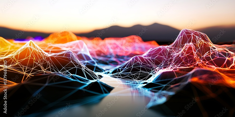 Poster A digital landscape woven from threads of code and data, where the intricate web of artificial intelligence connects a multitude of virtual concepts, promising a future b