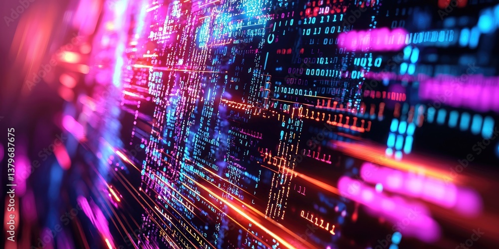 Leinwandbilder A digital tapestry, woven from lines of binary code and the ethereal glow of glowing screens, creating an abstract yet captivating backdrop for technological innovation.
