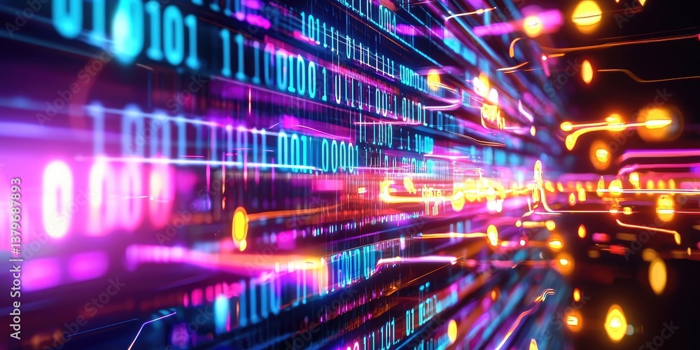 Fototapete A digital tapestry, woven from lines of binary code and the ethereal glow of glowing screens, creating an abstract yet captivating backdrop for technological innovation.