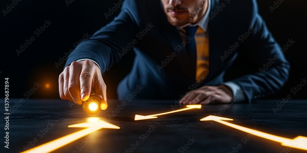 Aufkleber A hand, adorned with a lamp, illuminated a decision-making process, a roadmap for navigating the complexities of business strategy.