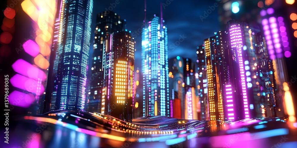 Poster a vibrant, futuristic cityscape, where towering neural networks hum with the energy of big data and 