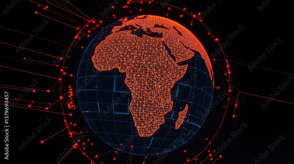 Poster digital representation of the earth with network connections on dark backdrop