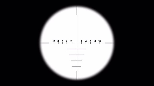 sniper rifle tracking optical sight viewfinder animation, sniper target set symbol animated on black background.