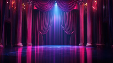 Mysterious Stage with Velvet Curtains and Neon Lights