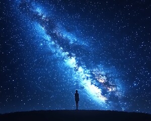 Woman Silhouetted with Milky Way Night.