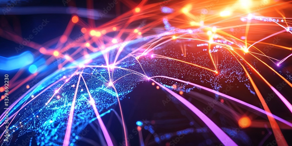 Poster a vibrant tapestry of interconnected lines, pulsating with digital light, reveals the world s intric