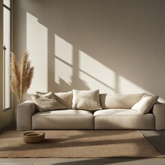 Cozy Minimalist Home Interior with Modern Sofa and Natural Light