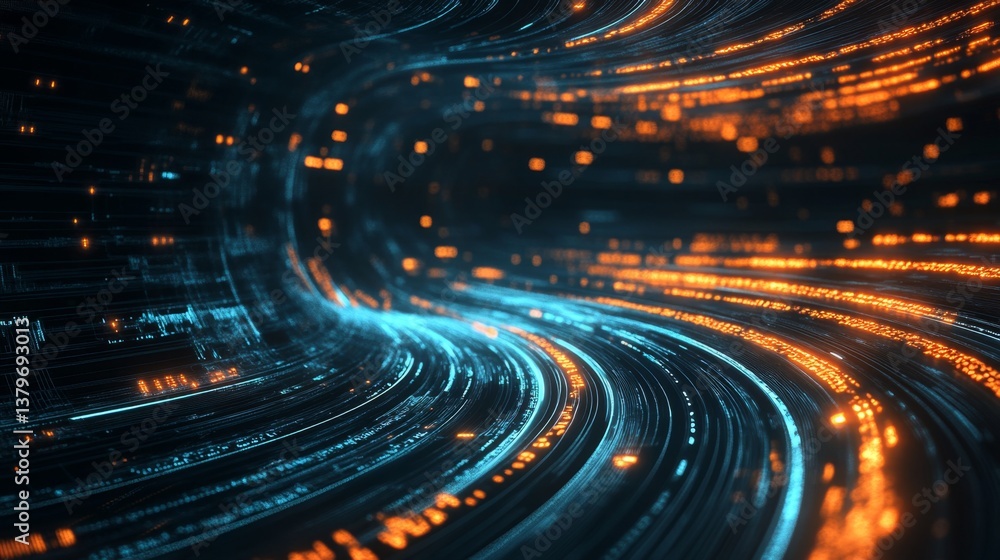 Poster abstract digital financial concept with glowing data flow