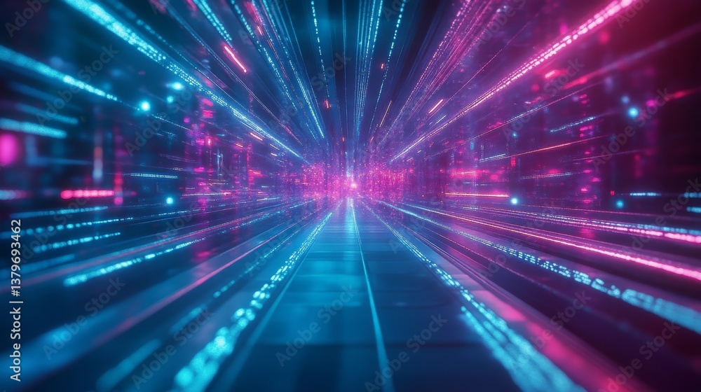 Poster futuristic glowing pathway of soft speed light in a digital universe