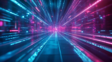Futuristic Glowing Pathway of Soft Speed Light in a Digital Universe