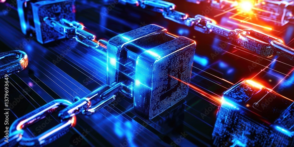 Fototapete A futuristic blockchain server, a digital tapestry woven with linked blocks, where cryptography and hash algorithms secured transaction data. A glimpse into the future of
