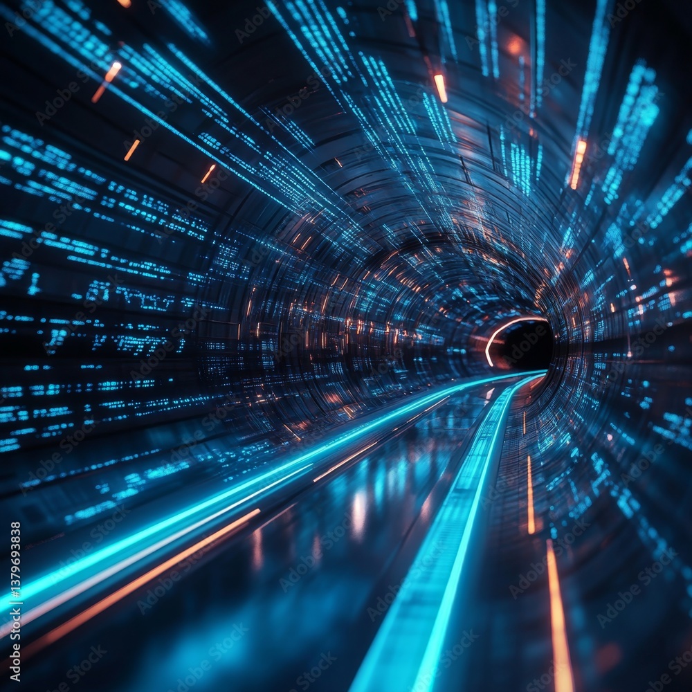 Poster futuristic high-speed tunnel with motion streaks in dynamic view