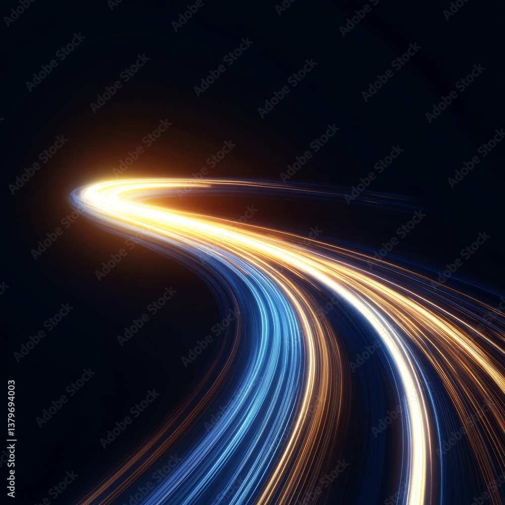 Poster high-tech glowing light trail with smooth curves and speed effect