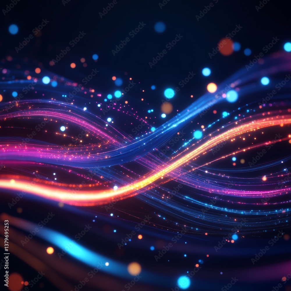 Poster dynamic glowing abstract 3d cartoon scene with lines and particles