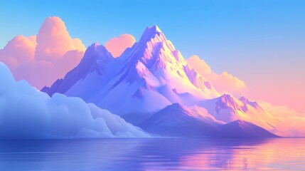 Scenic 3D Cartoon Depiction of a Mountaintop at Sunrise