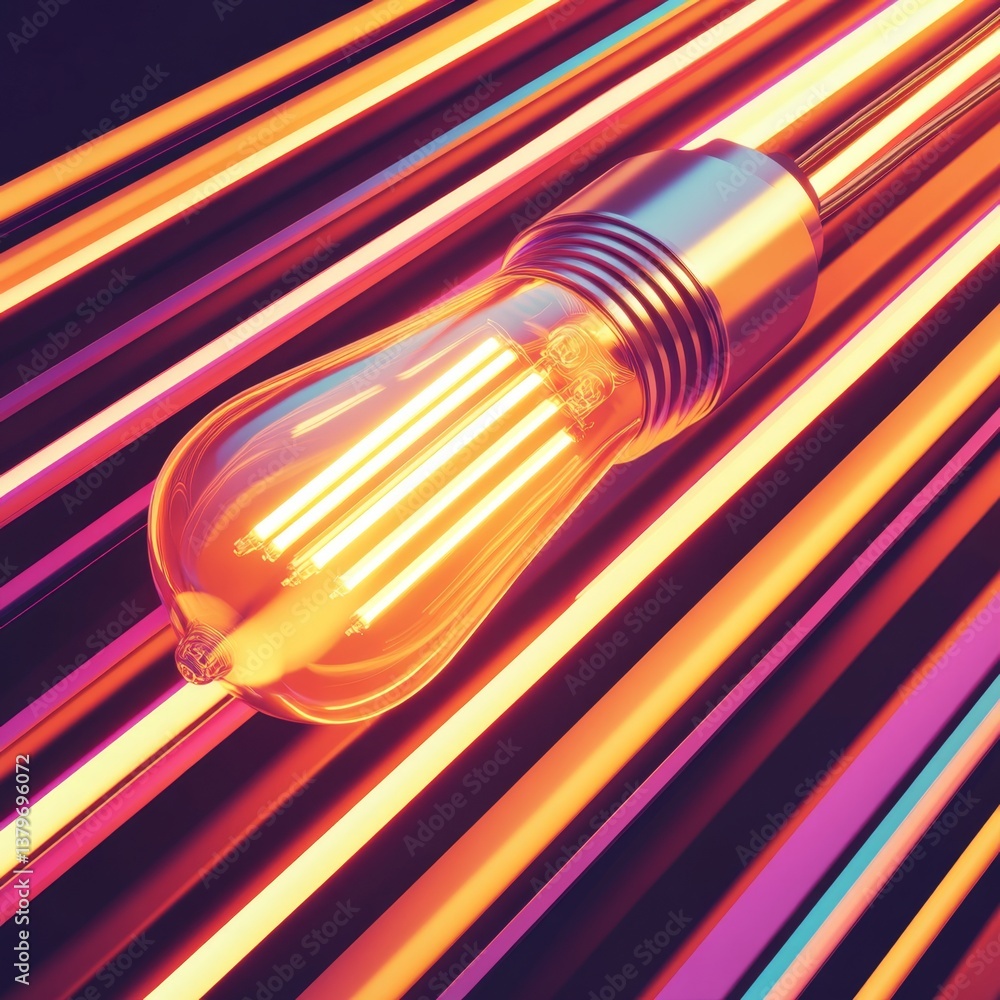 Poster modern 3d render of light icon with vibrant speed lines background