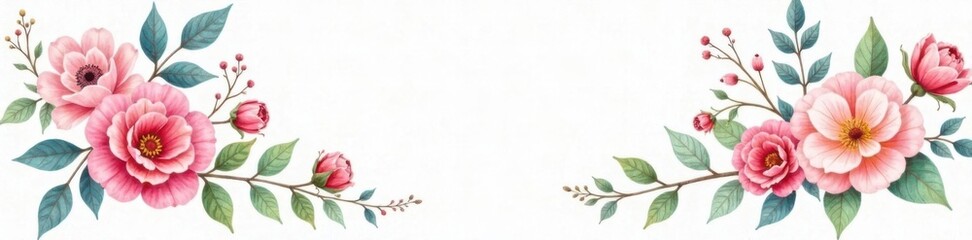 Watercolor floral wreath with pastel colors and delicate details surrounding a small wooden crate, pastels, nursery