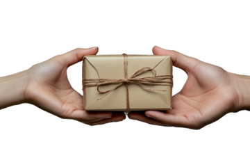 Hands exchange a cardboard package highlighting the essence of prompt delivery and thoughtful gifting in everyday life