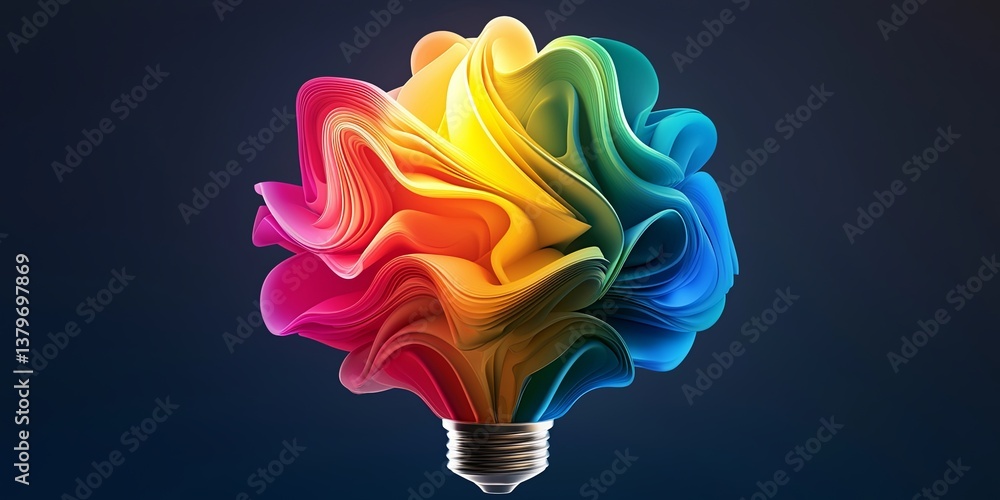 Poster a vibrant array of colors, meticulously arranged to form a captivating bulbous light source, symboli