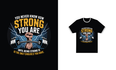 t shirt design bold and powerful motivational gym.