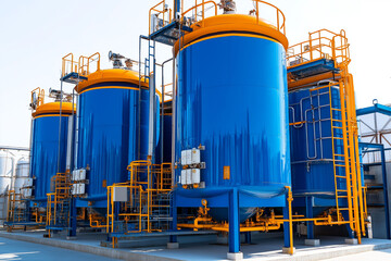 Obraz premium Ethane C2H6 gas industrial. Chemical energy. Fuel storage. Hydrocarbon emission. Clip art of ethane storage tanks with energy output.