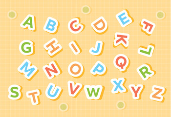 Playful cartoon uppercase alphabet letter icons for early education colorful A to Z letters for preschool learning kids classroom decoration reading and writing tools in flat fun style for educational