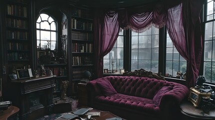 Fototapeta premium Cozy and Atmospheric Vintage Library with Luxurious Furniture and Decor