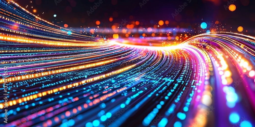 Poster A pulsating, digital line, a symphony of binary code and data flow, stretches across a futuristic canvas, ready to transform into a vibrant banner, captivating poster, or