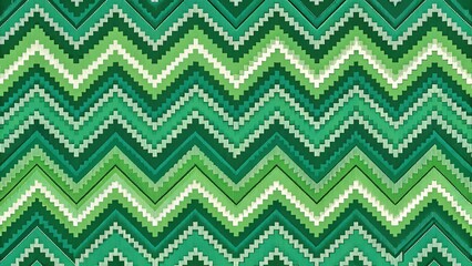 Knitted zigzag pattern, emerald green and light green stripes, chevron design, retro textile texture, seamless geometric pattern, 1970s style, chunky knit sweater close-up, vibrant green tones, pixela