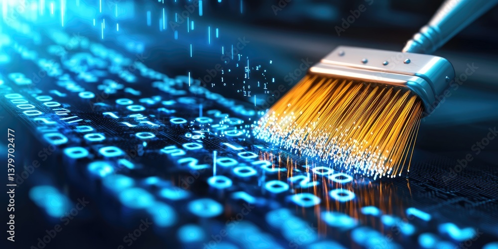 Leinwandbilder a digital brush, a tool of cleansing, sweeps across a pristine blue background, leaving a trail of s