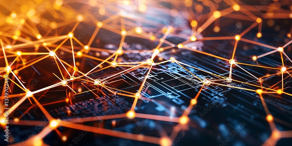 Poster a vibrant tapestry of glowing lines and interconnected nodes, symbolizing the interconnectedness of 
