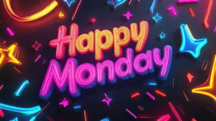 Happy Monday Neon By Generated AI