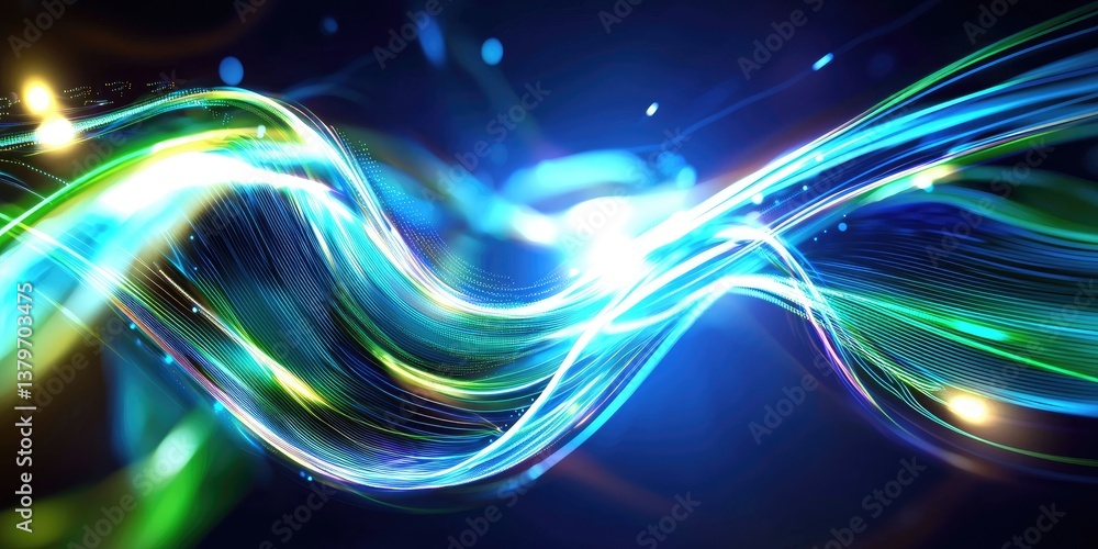 Aufkleber a digital canvas of swirling blue and green circuits, connected by glowing lines, representing a com