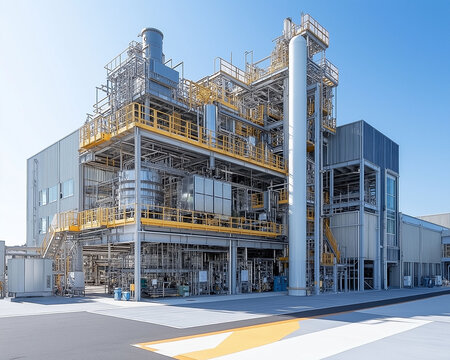 Ethane C2H6 gas industrial. Chemical energy. Fuel storage. Hydrocarbon emission. Petrochemical factory utilizing ethane gas for large-scale production.