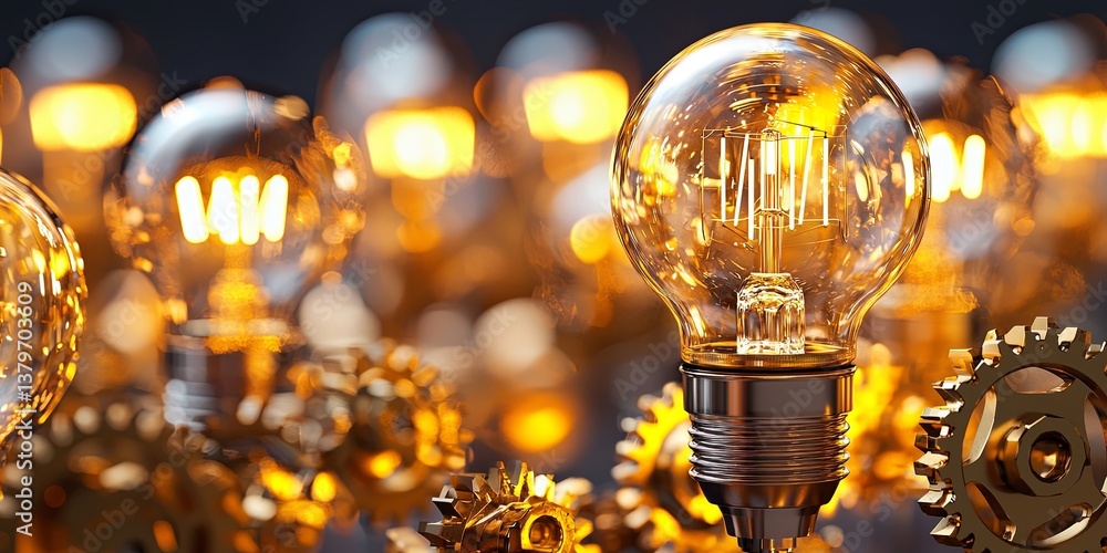 Poster gears of a light bulb, intricate and gleaming, whirring silently in a symphony of mechanical precisi