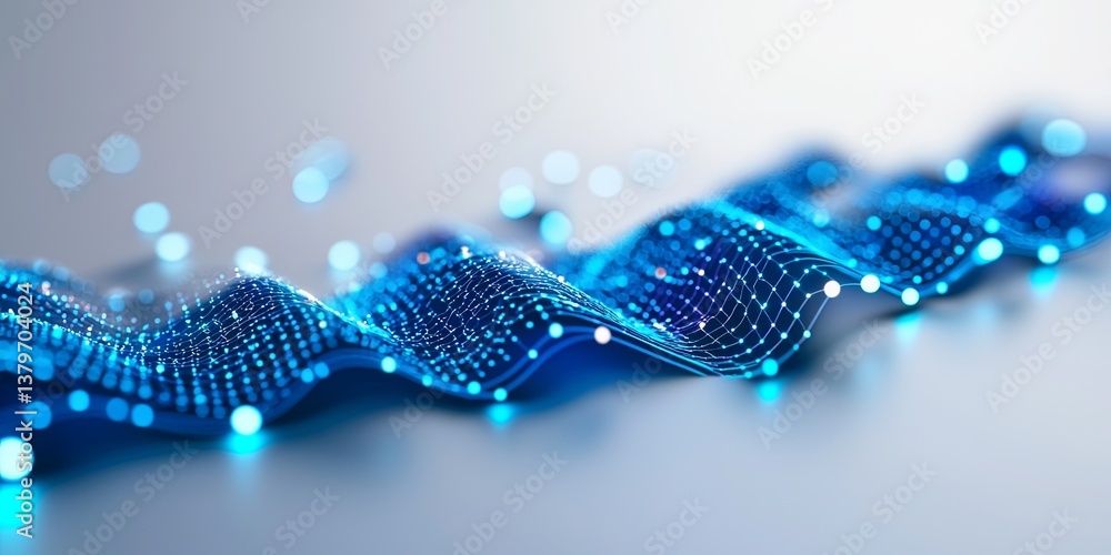 Poster A sleek, blue network of connected dots and lines sprawled across a pristine white background, symbolizing the intricate workings of an AI system, abstract data concepts,