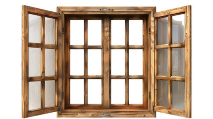 Open Window Frame: A rustic wooden window frame, its two shutters ajar, invites a glimpse into the outside world, offering a sense of space, light, and possibility.