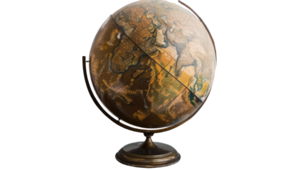 Worldly View: An artistic, antique globe, showcasing the Earth's continents and oceans, is gracefully captured in a bright and inspiring studio shot.