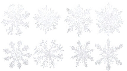 Fototapeta premium Realistic Snowflakes Softly Falling, Intricate Ice Details, Transparent Background