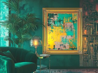 Cozy and Vibrant Tropical Inspired Interior with Lush Greenery and Striking Artwork