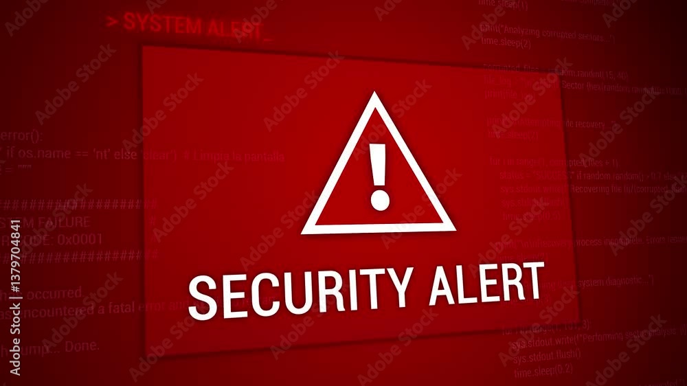 Poster security alert on red screen concept. urgent system alert notification.