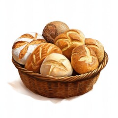 Bread Basket Loaves and rolls inside woven wicker basket